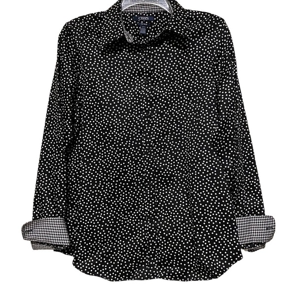 NWT Chaps Black and White Polka Dot No Iron Shirt Long Sleeve Button Front Sz M - Picture 1 of 10